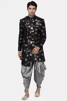 Men'S Black Polyester Lurex Blend Sherwani Only Top