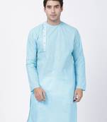 Blue Plain Cotton Men-Kurtas