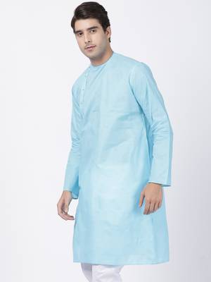 Blue Plain Cotton Men-Kurtas 2