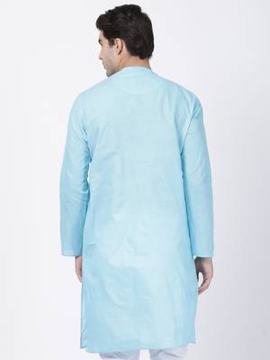 Blue Plain Cotton Men-Kurtas 4