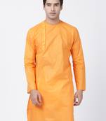 Orange Plain Cotton Men Kurtas