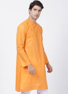 Orange Plain Cotton Men Kurtas 2