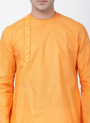 Orange Plain Cotton Men Kurtas 3