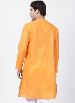 Orange Plain Cotton Men Kurtas 4