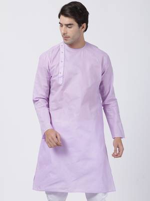 Purple Plain Cotton Men Kurtas 1