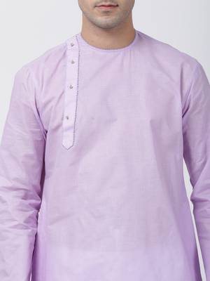 Purple Plain Cotton Men Kurtas 3