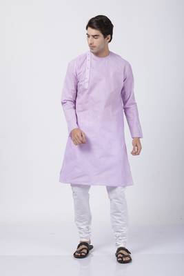 Purple Plain Cotton Men Kurtas 5