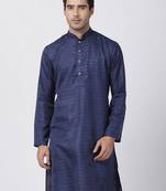 Blue Plain Cotton Silk Men Kurtas