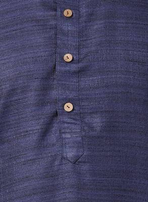Blue Plain Cotton Silk Men Kurtas 3
