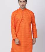 Orange Plain Cotton Silk Men Kurtas