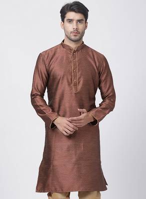 Maroon Plain Cotton Silk Men Kurtas 1