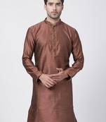 Maroon Plain Cotton Silk Men Kurtas