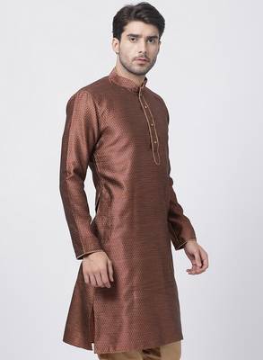Maroon Plain Cotton Silk Men Kurtas 2