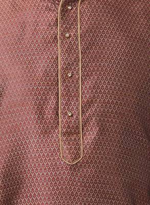 Maroon Plain Cotton Silk Men Kurtas 3