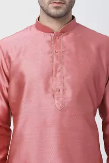 Pink Plain Cotton Silk Men-Kurtas