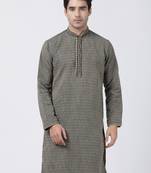 Black Plain Cotton Silk Men Kurtas