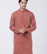 Red Plain Cotton Silk Men Kurtas