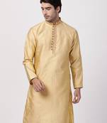 Beige Plain Cotton Silk Men Kurtas