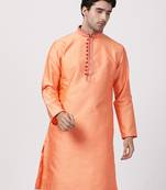 Orange Plain Cotton Silk Men Kurtas