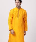 Orange Plain Cotton Silk Men Kurtas