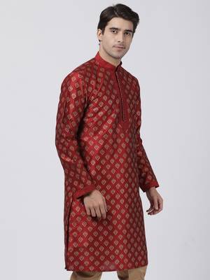 Maroon Plain Cotton Silk Men-Kurtas 2
