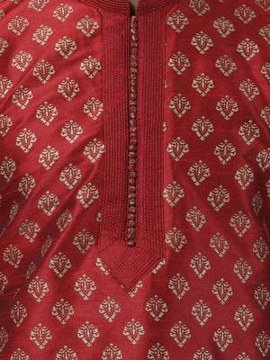 Maroon Plain Cotton Silk Men-Kurtas 3