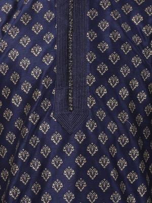 Blue Plain Cotton Silk Men Kurtas 3