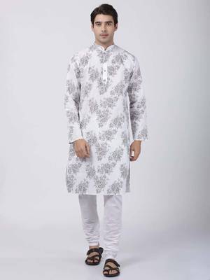 White Plain Cotton Men Kurtas 5