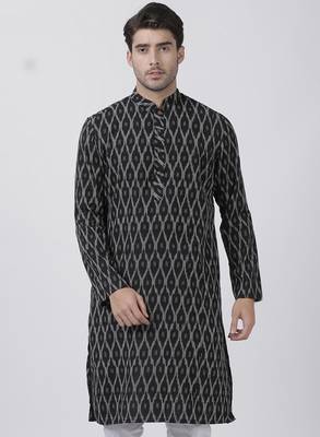Black Plain Cotton Men Kurtas 1