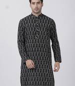 Black Plain Cotton Men Kurtas