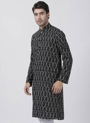 Black Plain Cotton Men Kurtas 2