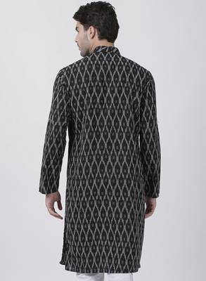 Black Plain Cotton Men Kurtas 4