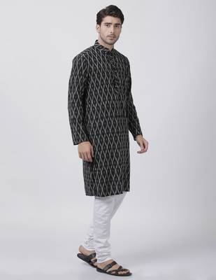 Black Plain Cotton Men Kurtas 5