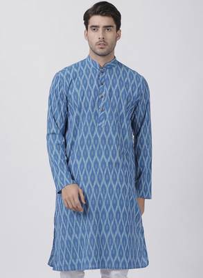 Blue Plain Cotton Men Kurtas 1