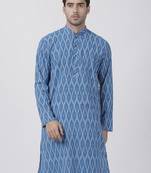 Blue Plain Cotton Men Kurtas