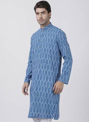Blue Plain Cotton Men Kurtas 2