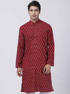Maroon Plain Cotton Men-Kurtas 1