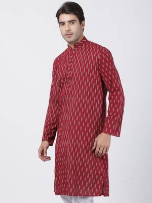 Maroon Plain Cotton Men-Kurtas 2