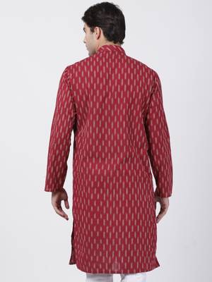 Maroon Plain Cotton Men-Kurtas 4