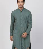 Green Plain Blended Cotton Men Kurtas