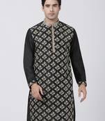 Black Plain Blended Cotton Men Kurtas