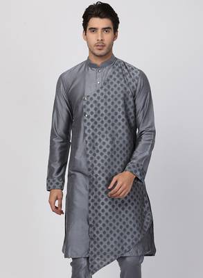 Men'S Grey Cotton Blend Kurta 1