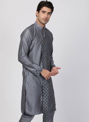 Men'S Grey Cotton Blend Kurta 2