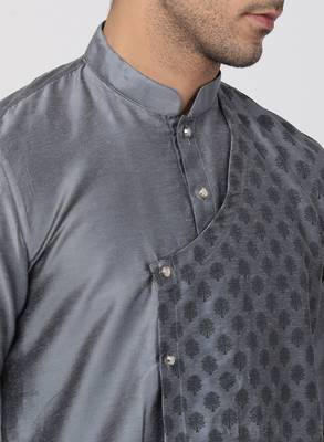 Men'S Grey Cotton Blend Kurta 3