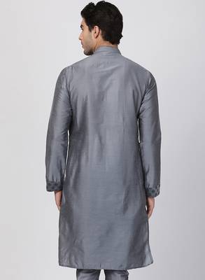 Men'S Grey Cotton Blend Kurta 4