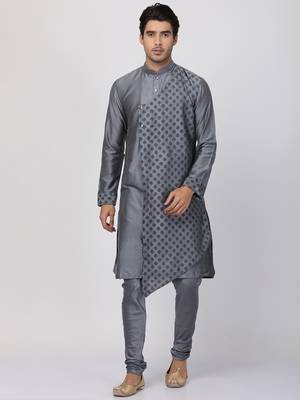 Men'S Grey Cotton Blend Kurta 5