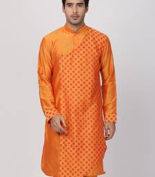 Orange Plain Blended Cotton Men Kurtas