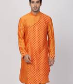 Orange Plain Blended Cotton Men Kurtas