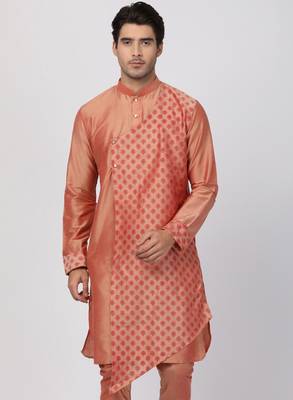 Pink Plain Blended Cotton Men Kurtas 1