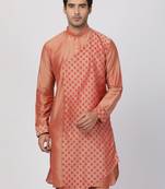 Pink Plain Blended Cotton Men Kurtas